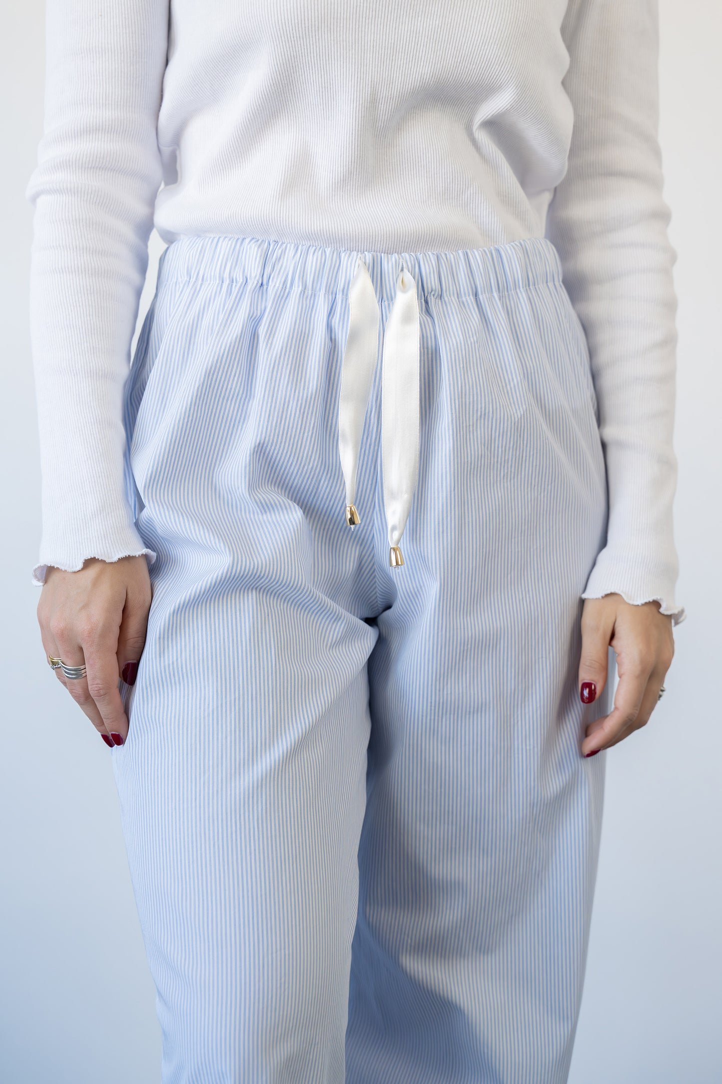 Pantaloni Atlanta, righine blu con coulisse