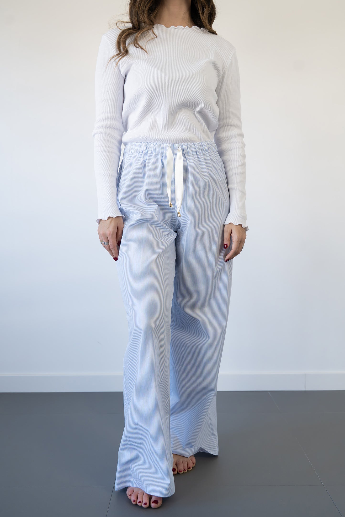 Pantaloni Atlanta, righine blu con coulisse