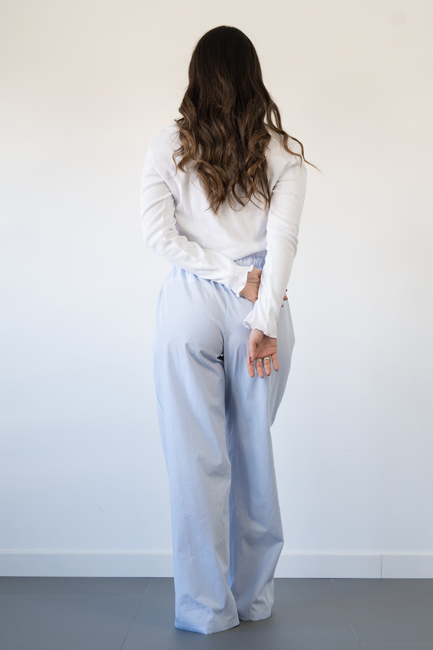 Pantaloni Atlanta, righine blu con coulisse