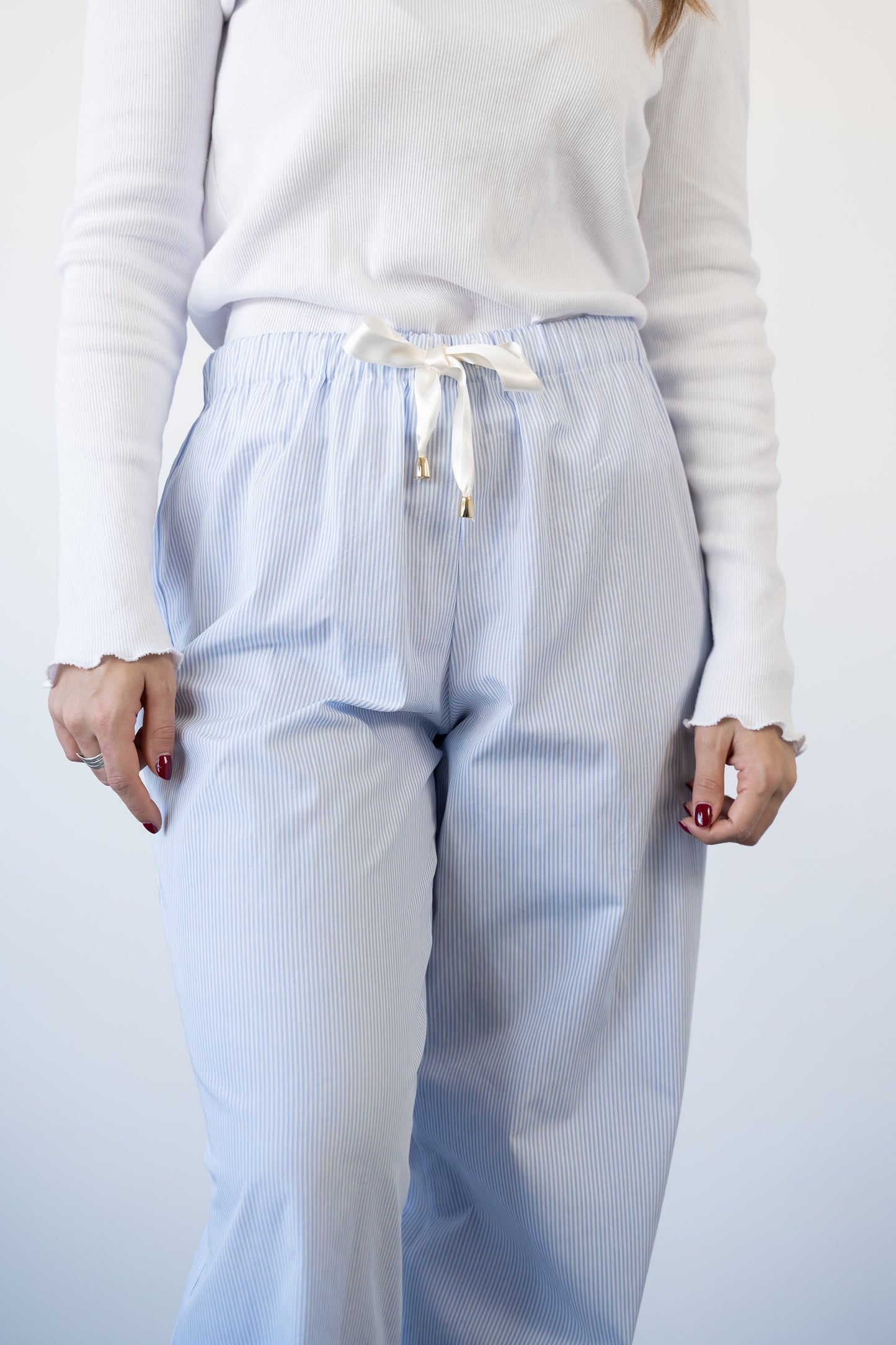 Pantaloni Atlanta, righine blu con coulisse