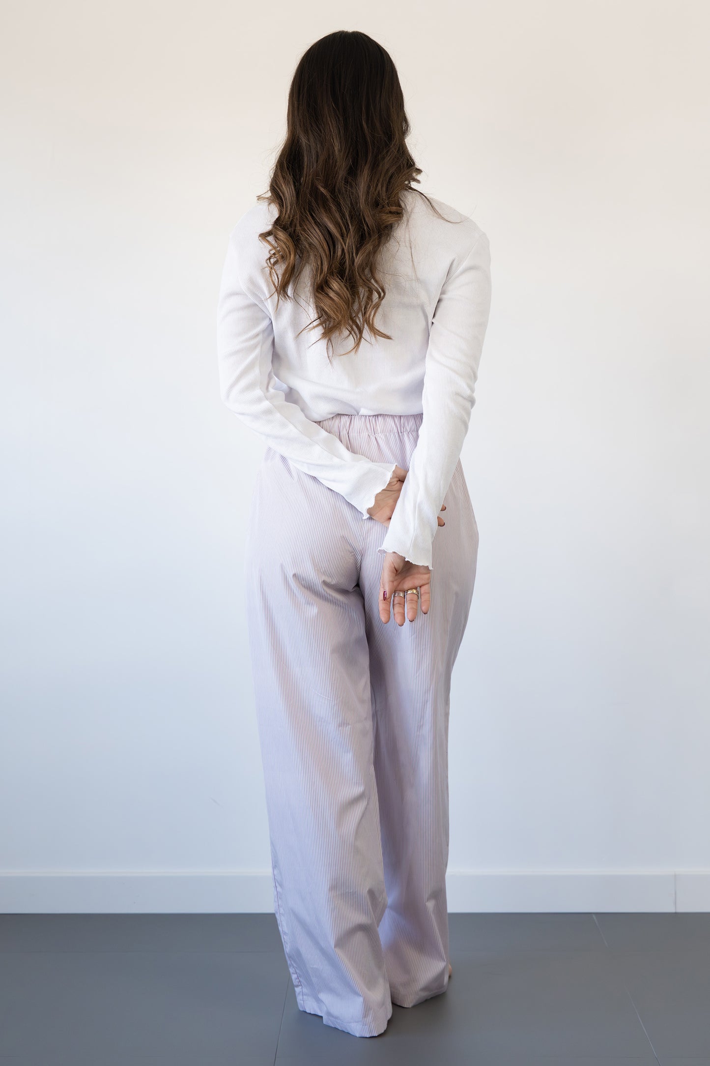 Pantaloni Atlanta, righine rosa con coulisse