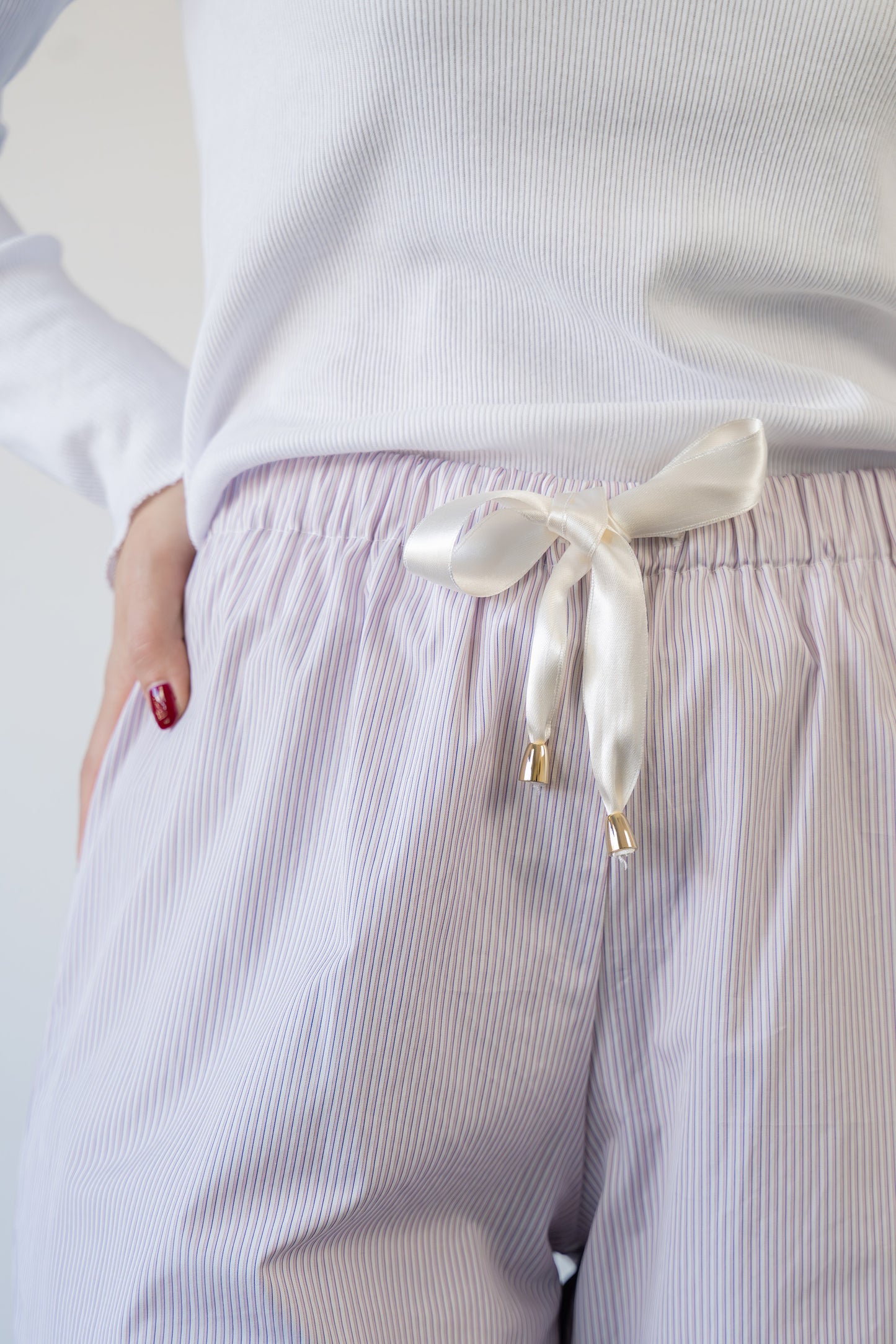 Pantaloni Atlanta, righine rosa con coulisse