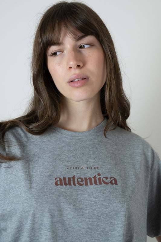 T-shirt autentica grigia e cioccolato