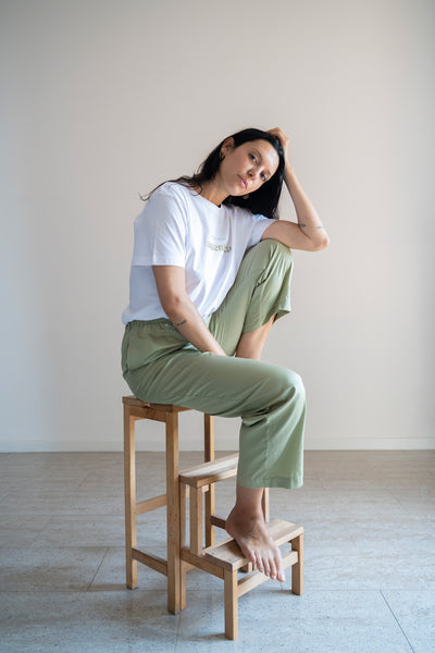 Pantalone lungo in cotone variante avocado