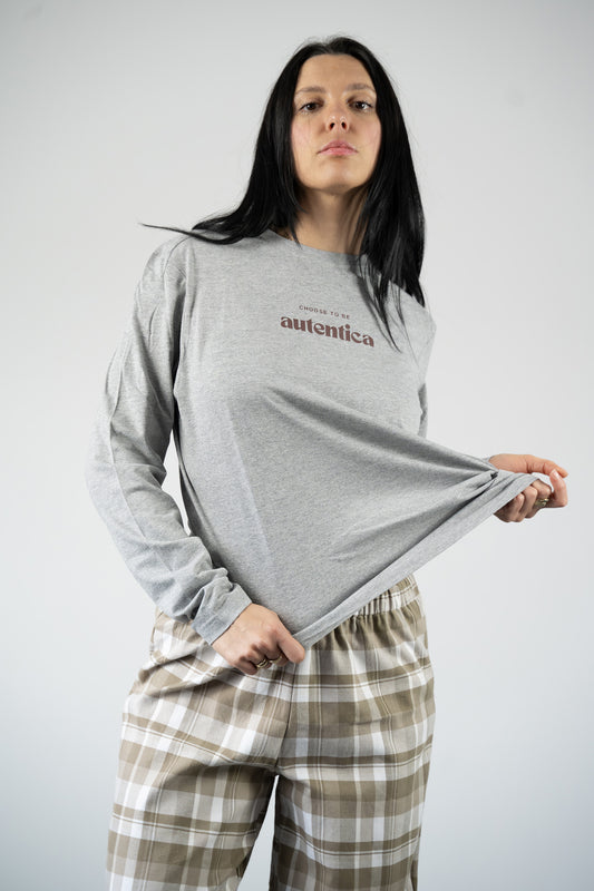 T-shirt autentica grigia e cioccolato